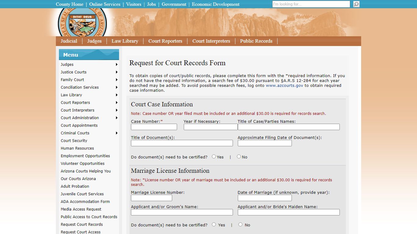 Request Court Records - Pinal County