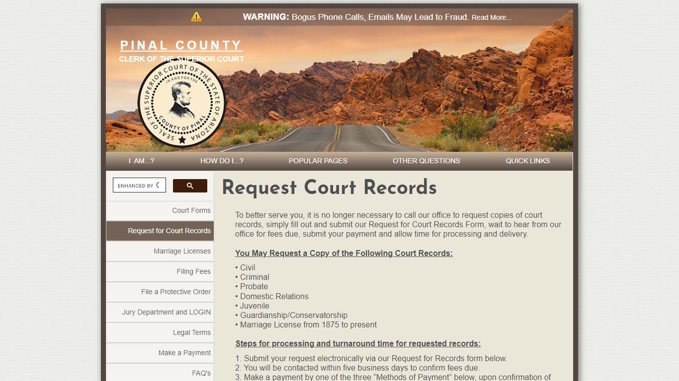 Request Records - Pinal County Clerk of the Superior Court ...
